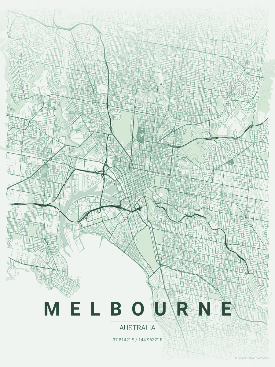 Melbourne city map poster — custom Melbourne map wall art