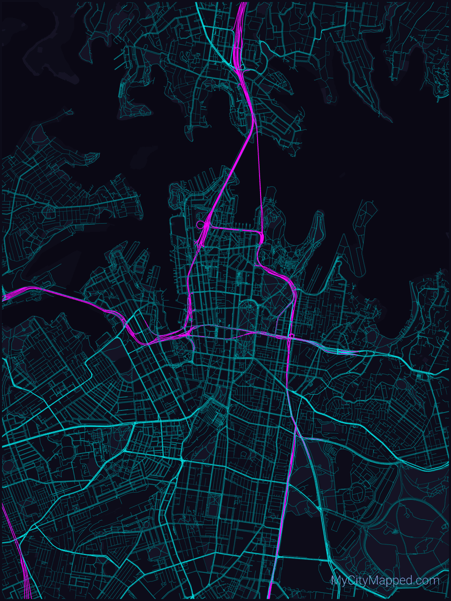 Sydney city map poster — custom Sydney map wall art